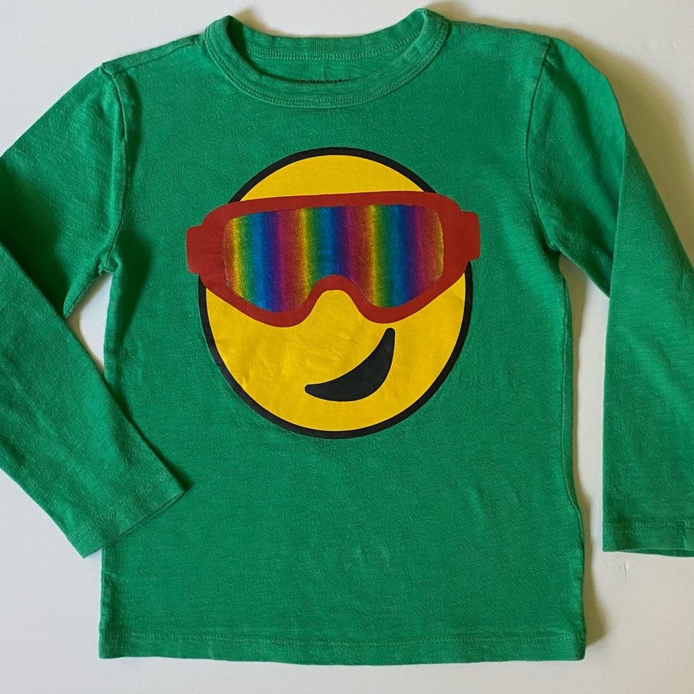 Crewcuts Shirt Size 6 7 Smiley Rainbow Sunglasses Kelly Green Long Sleeve EUC